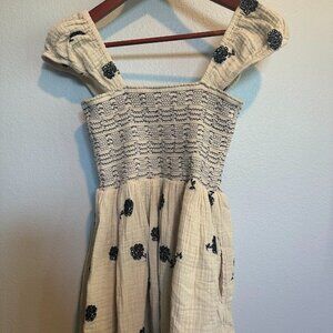 Free People Tory Smocked Mini Dress - Cream and Black - Size XS